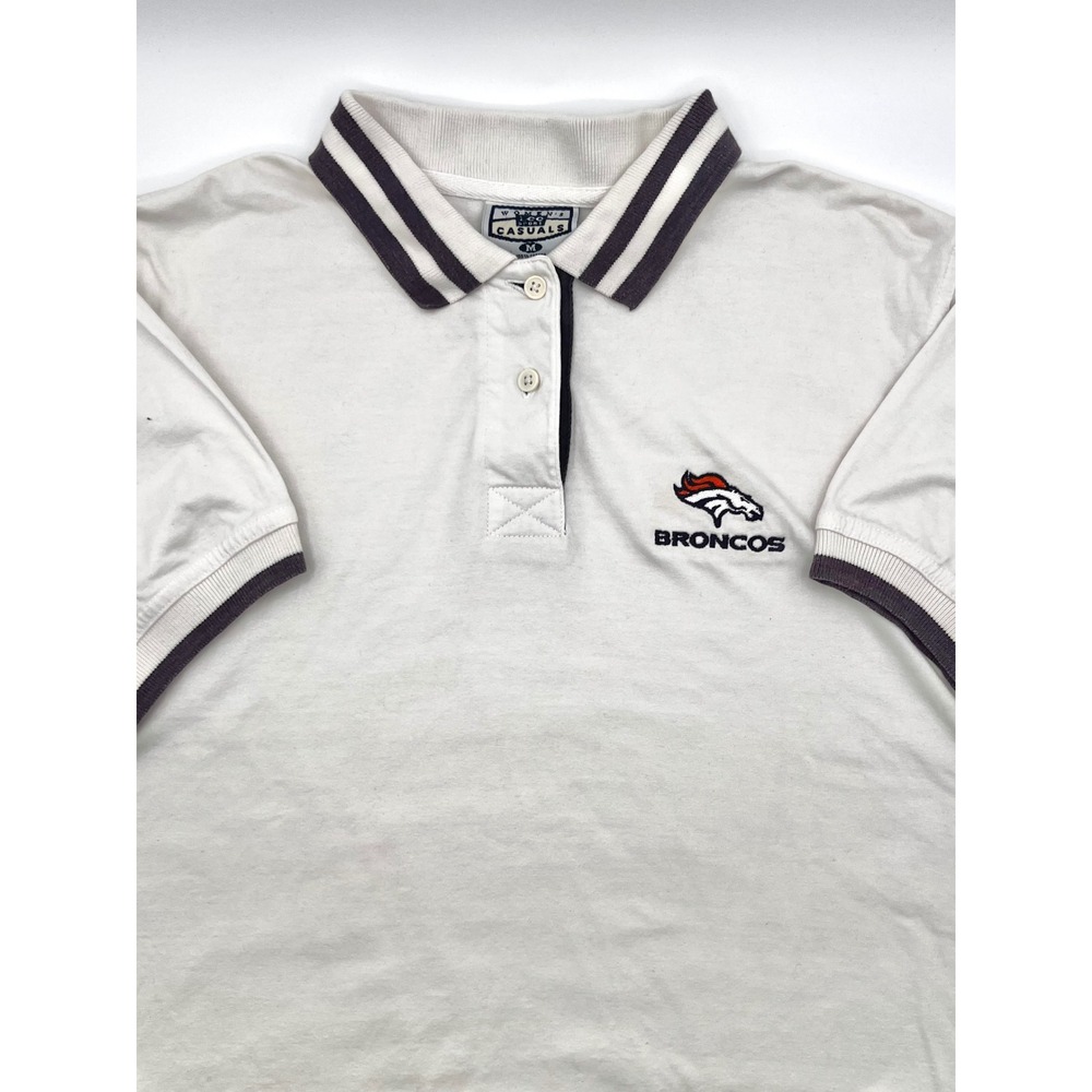 Vintage Lee Sport Women's Denver Broncos Polo Shirt Short Sleeve White M 0459